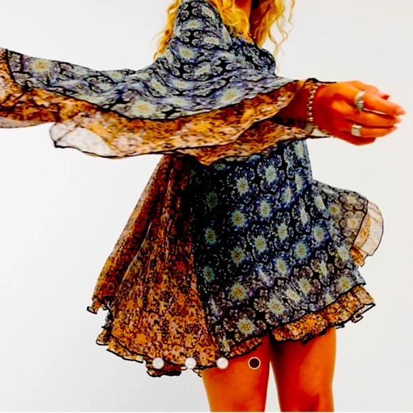 2X HOST PIC FREE PEOPLE GABI FLORAL PRINT TUNIC/DRESS BLACK MULTI KNOCKOUT PIECE - Picture 3 of 16